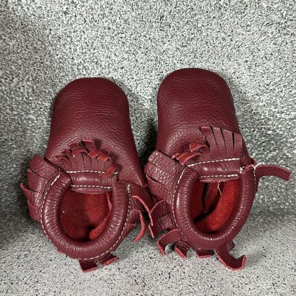 Red Leather Fringe Moccasin Shoes Baby - Picture 3 of 4